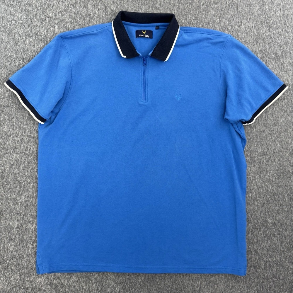 Allen Solly Polo Shirt Mens XXL Blue Zip Neck Short Sleeve Casual Cotton